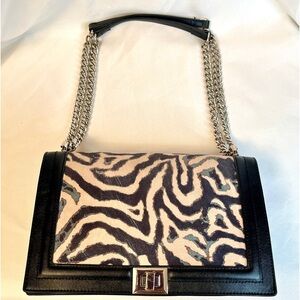 INC International Concepts Animal Print Stripes Turnkey Lock Flap Handbag